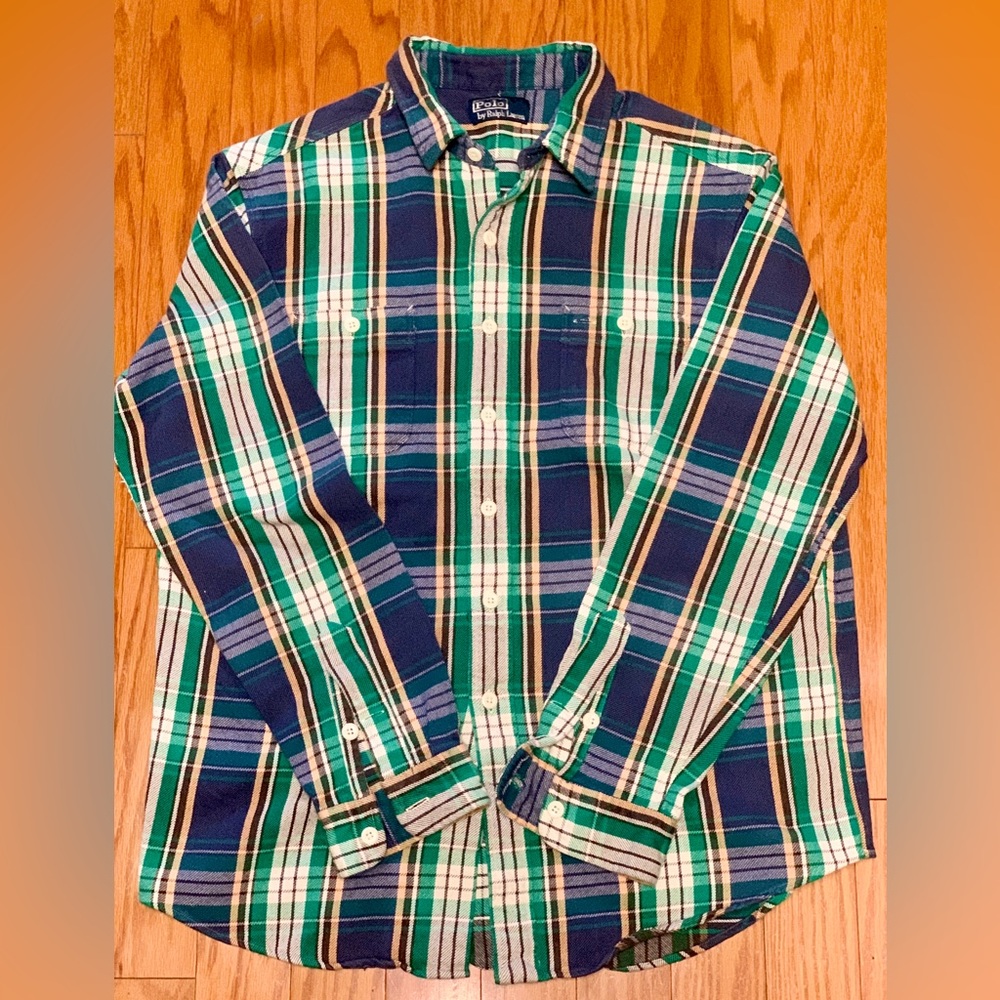 Vintage Men’s XL Early 1990s Plaid Cotton Button Down RALPH LAUREN POLO Shirt